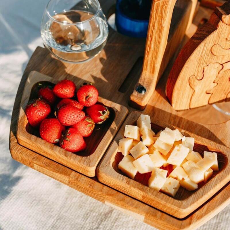 Outdoor Wooden Folding Table with Glass Holder