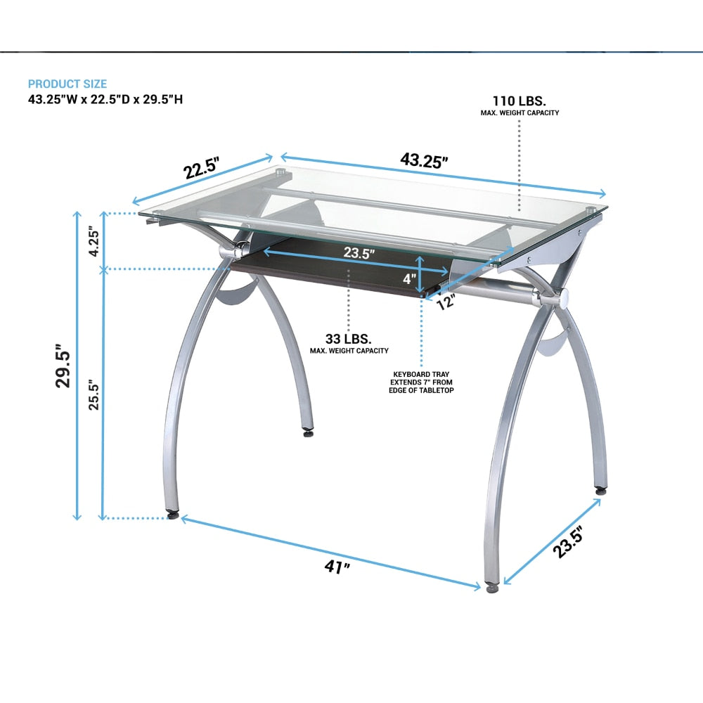 Clear Glass Top Computer Desk with Pull Out Keyboard Panel