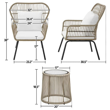 Outdoor 3-piece Rattan Wicker Patio Set with Cushions