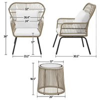 Outdoor 3-piece Rattan Wicker Patio Set with Cushions