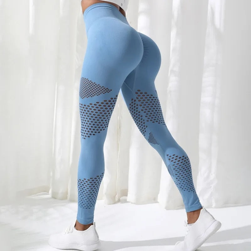 Hollow Stripe Seamless Fitness Leggings