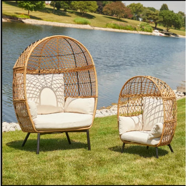 Kids Wicker Egg Chair with Cream Cushions