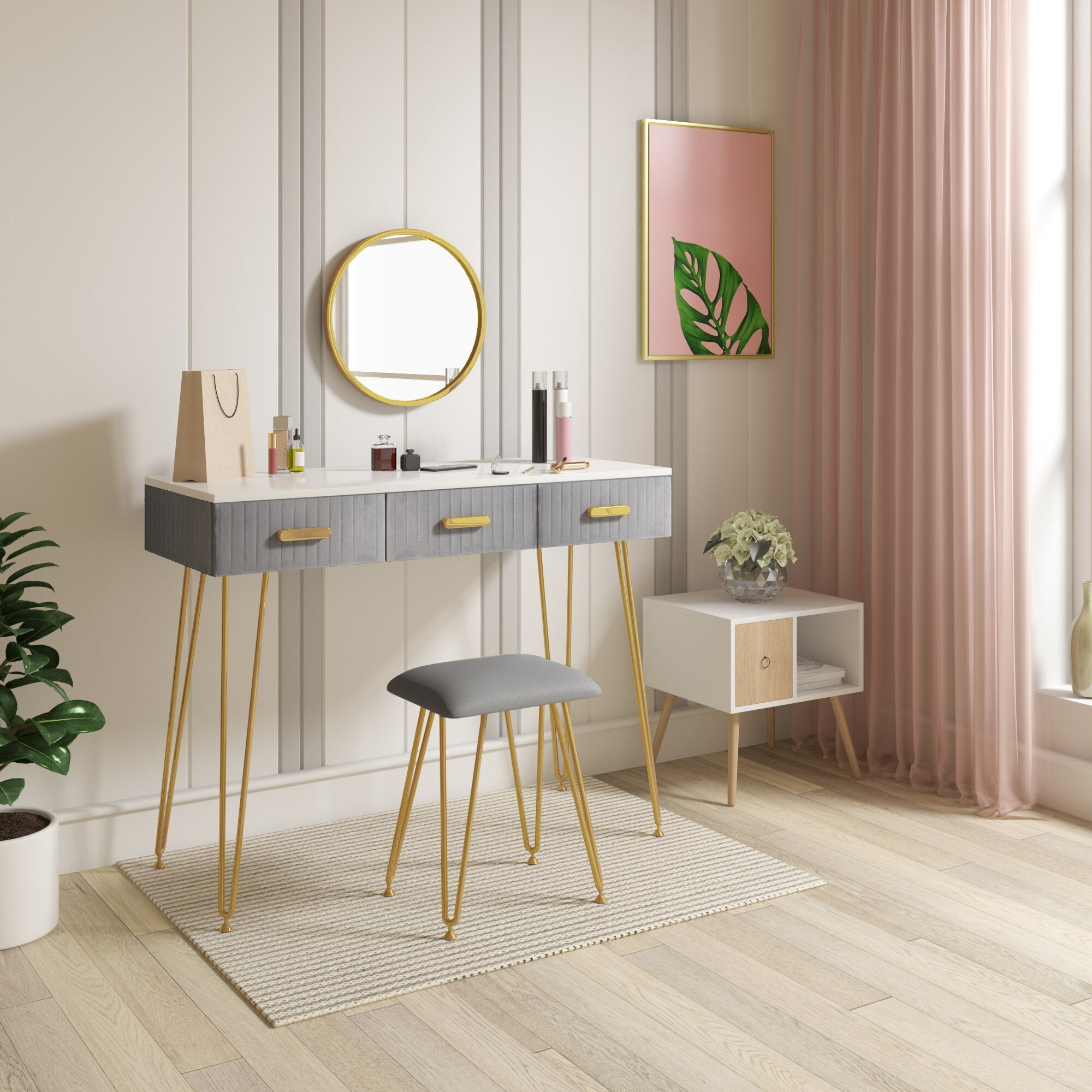 Modern Dressing Table with Stool