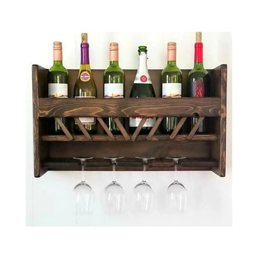 Vintage Oak Wood 2/6 Bottles Glasses Holder