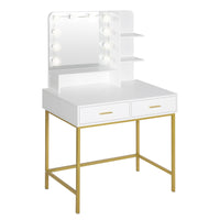 White Dressing Table with 10 LED Bulbs Mirror