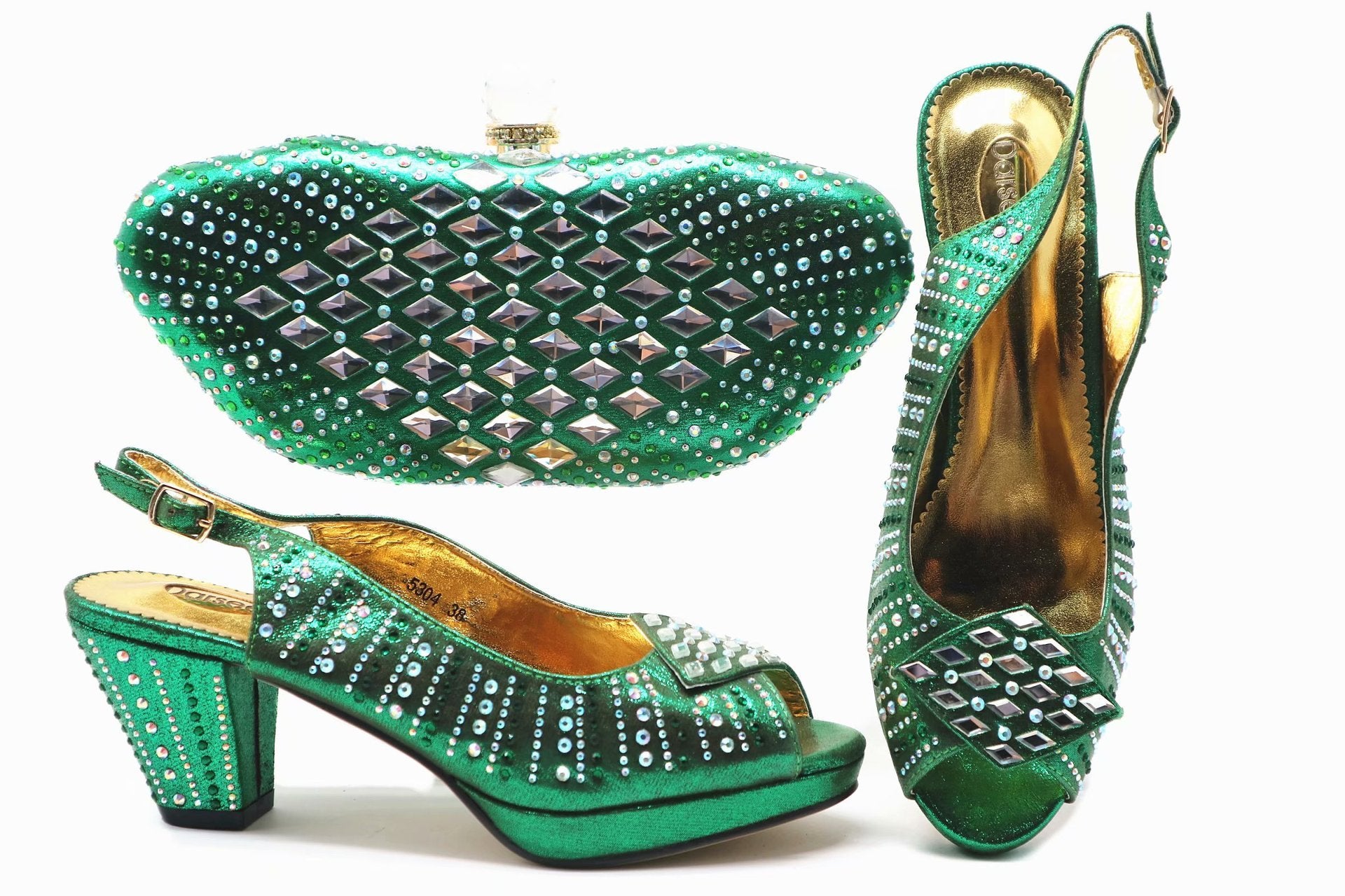 Party Dinner Rhinestone Bag Short Heel Fish Mouth Shoes