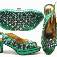 Party Dinner Rhinestone Bag Short Heel Fish Mouth Shoes