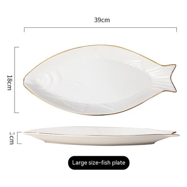 Gilt Edging Porcelain Fish Dish Fish-shaped Dinner plate Large Fish Plate