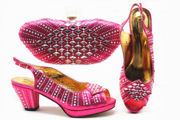 Party Dinner Rhinestone Bag Short Heel Fish Mouth Shoes
