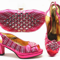 Party Dinner Rhinestone Bag Short Heel Fish Mouth Shoes