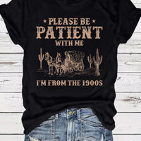 Western Denim Retro Pattern Round Neck Short Sleeve