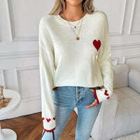 Women's Heart-shaped Jacquard Long-sleeved Pullover
