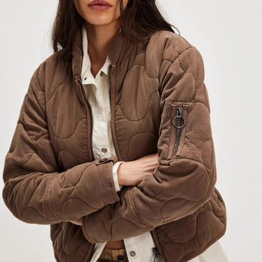 Women's Casual Quilted Cotton Jacket Loose Stand Collar Coat