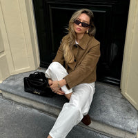 Women's Fashion Retro Long-sleeved Lapel Suede Fabric Jacket Coat