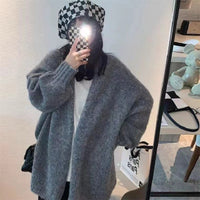 Women's Korean Style Puff Sleeve Solid Color Sweater Drop-shoulder Coat