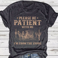 Western Denim Retro Pattern Round Neck Short Sleeve