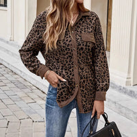 Fashion Leopard Print Corduroy Button Long Sleeve Coat