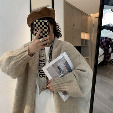 Women's Korean Style Puff Sleeve Solid Color Sweater Drop-shoulder Coat