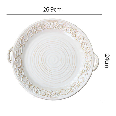 Retro Embossing Dinner Plate Ceramic Tableware
