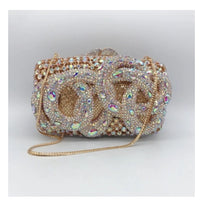 Python Diamond-studded Dinner Bag Magnetic Clasp Chain Clutch