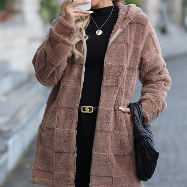 Hooded Long Cardigan Plush Coat