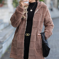 Hooded Long Cardigan Plush Coat