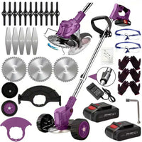 21V Electric Weed Eater With Wheels,Cordless Battery Weed Wacker With Charger, 2Batteries,3 In 1 Brush Cutter String Trimmer Grass Trimmer Lawn Mower,Edger For Garden And Yard Lawn,dealsforyoudays