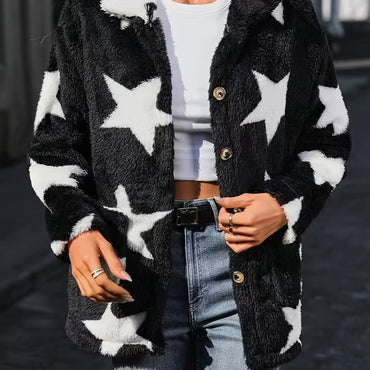 Women's Printed Double-sided Plush Casual Button Plush Coat