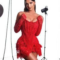 Fashionable Oversleeve Tube Top Lace Fashion Party Dinner Dress