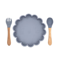 Baby Cute Lion Silicone Wooden Handle Fork Spoon Dinner Plate