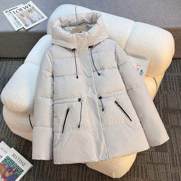 Women's Mid-length Hooded Cotton Coat, Thickened And Slim-fitting Cotton Jacket, High-end Coat