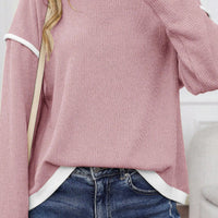 Four Leaf Clover Contrast Color Trim Knit Drop Shoulder Loose Top