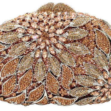 Female Leaf Flower Inlaid Diamond Dinner Bag