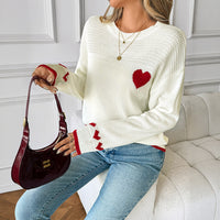 Women's Heart-shaped Jacquard Long-sleeved Pullover