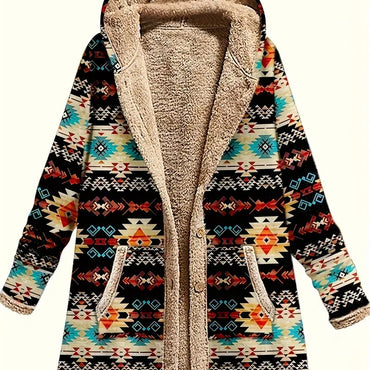 Cotton And Linen Printed Hoodie Warm Plush Coat