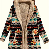 Cotton And Linen Printed Hoodie Warm Plush Coat