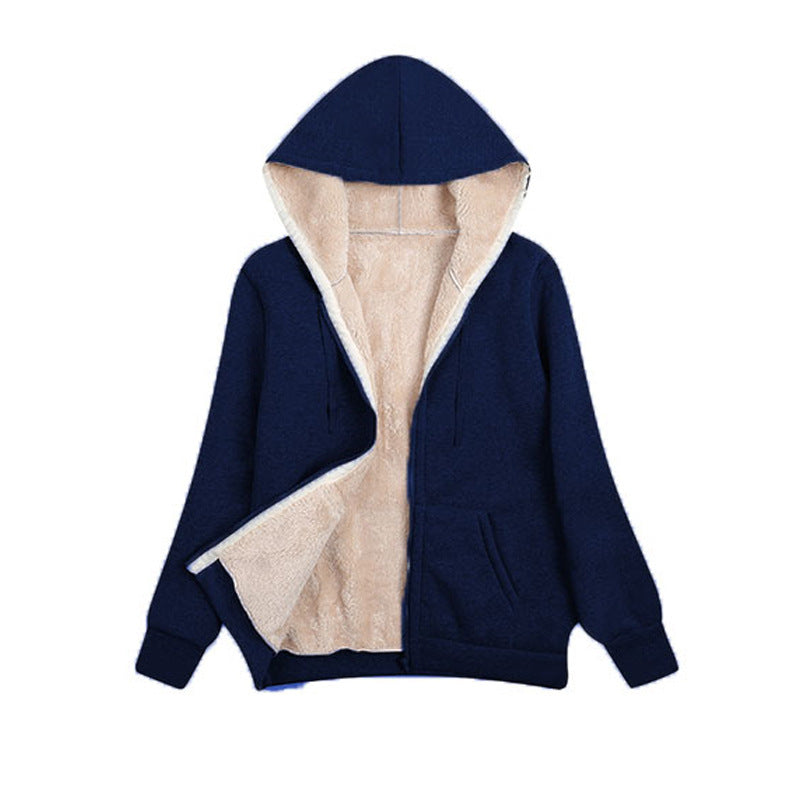 Fleece-lined Thickened Hooded Plush Women's Coat