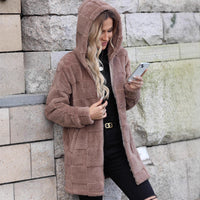 Hooded Long Cardigan Plush Coat