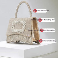 Square Buckle Hot Rhinestone Rhinestone Tote Female Tassel Flip Party Dinner Bag