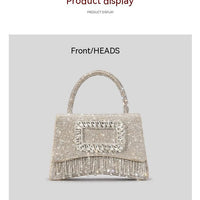 Square Buckle Hot Rhinestone Rhinestone Tote Female Tassel Flip Party Dinner Bag