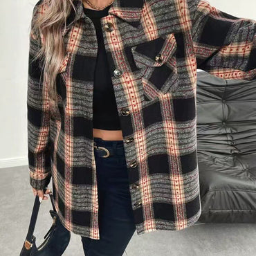 Women's Casual Plaid Composite Plush Warm Jacket