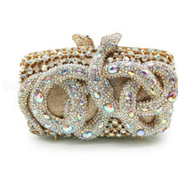 Python Diamond-studded Dinner Bag Magnetic Clasp Chain Clutch