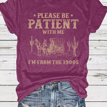 Western Denim Retro Pattern Round Neck Short Sleeve