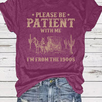 Western Denim Retro Pattern Round Neck Short Sleeve