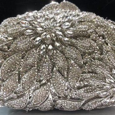 Female Leaf Flower Inlaid Diamond Dinner Bag