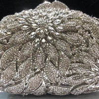 Female Leaf Flower Inlaid Diamond Dinner Bag