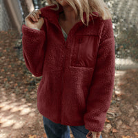 Lambswool Warm Fashion Solid Color Zipper Plush Coat