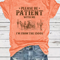 Western Denim Retro Pattern Round Neck Short Sleeve