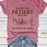 Western Denim Retro Pattern Round Neck Short Sleeve