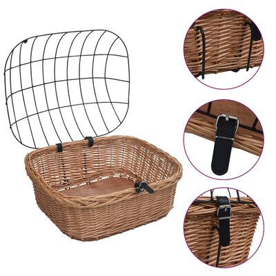 Bike Front Basket with Cover 50x45x35 cm Natural Willow